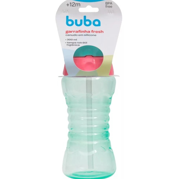 Garrafa Buba Infantil com Canudo em Silicone Fresh Rosa/Verde Garrafinha Buba
