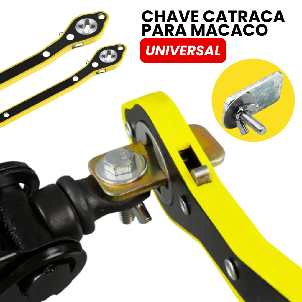 Chave Catraca para Macaco Sanfona de Carro Jack Universal Automotivo Portátil Mecânico + Adaptador