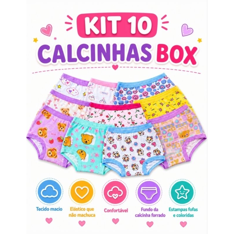 Kit 10 CALCINHAS BOXER Shortinho Infantil Confortável Algodão Menina Roupinha