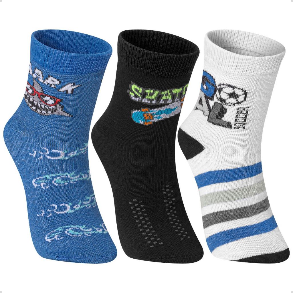 Kit 3 Pares Meia Infantil Algodão Soquete Meninos Macia Conforto Extremo Antiodor Ideal para Escola