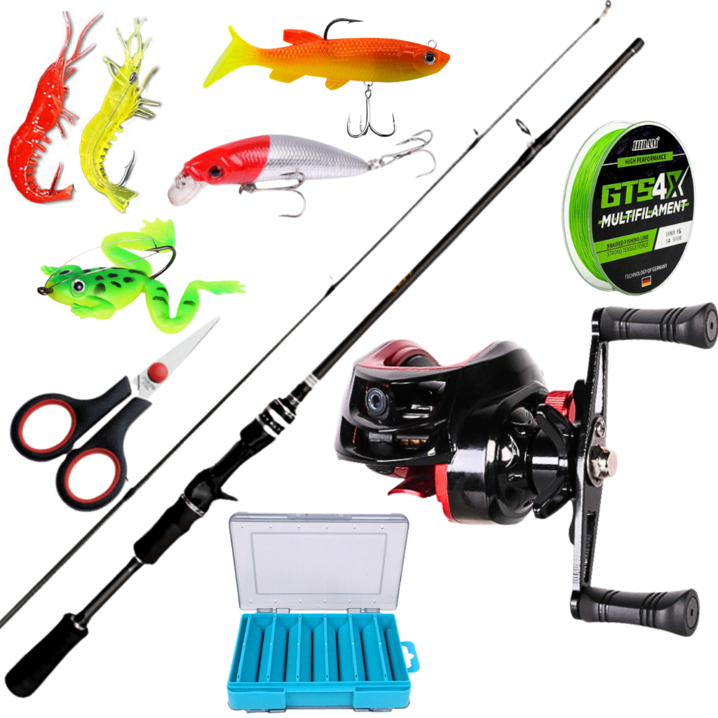 Carretilha de Pesca Anticabeleira Vara de Fibra de Carbono Isca Artificial Linha Multifilamento Kit