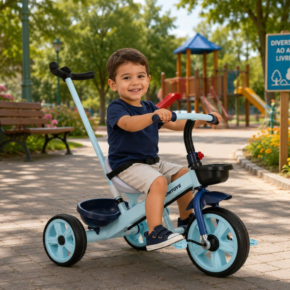 Triciclo Infantil Ajustavel Empurrador Pedal Educativo Brinquedo Menino Bicicleta Criança Coordenação Motora Equilíbrio