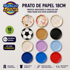 Prato de Papel Descartável Biodegradável 18 cm Festa Aniversário Decoração