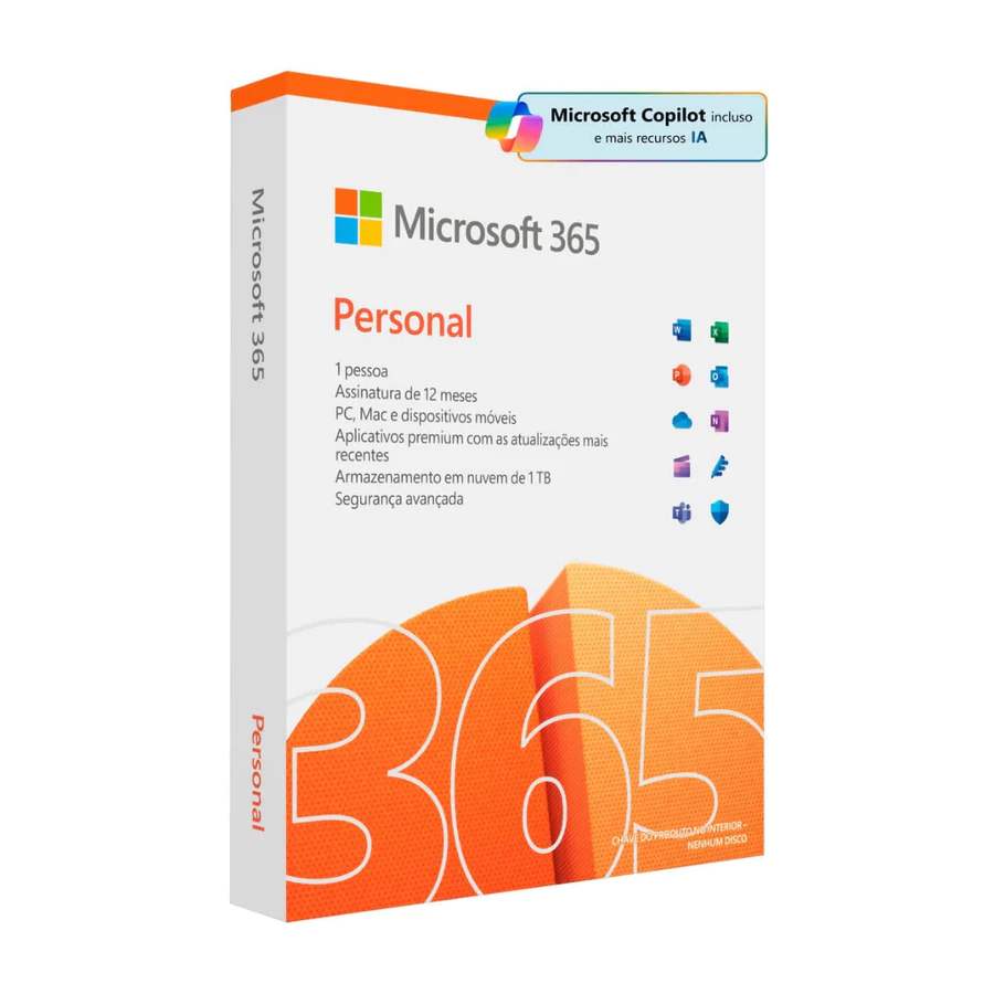 Microsoft Office 365 Personal Mídia Física Com Copilot + 1TB Assinatura Anual Licença 12 Meses 1 Usuário 5 Dispositivos