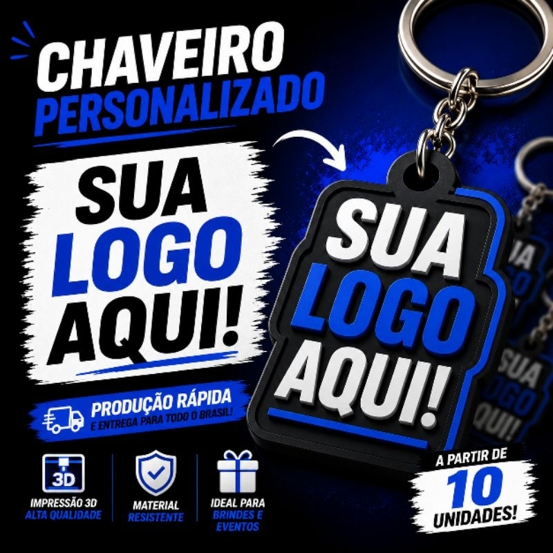 Chaveiro Personalizado com Nome, Logo ou Marca | Impressão 3D | Brindes e Lembrancinhas | Kit 20, 50 e 100 Unidades