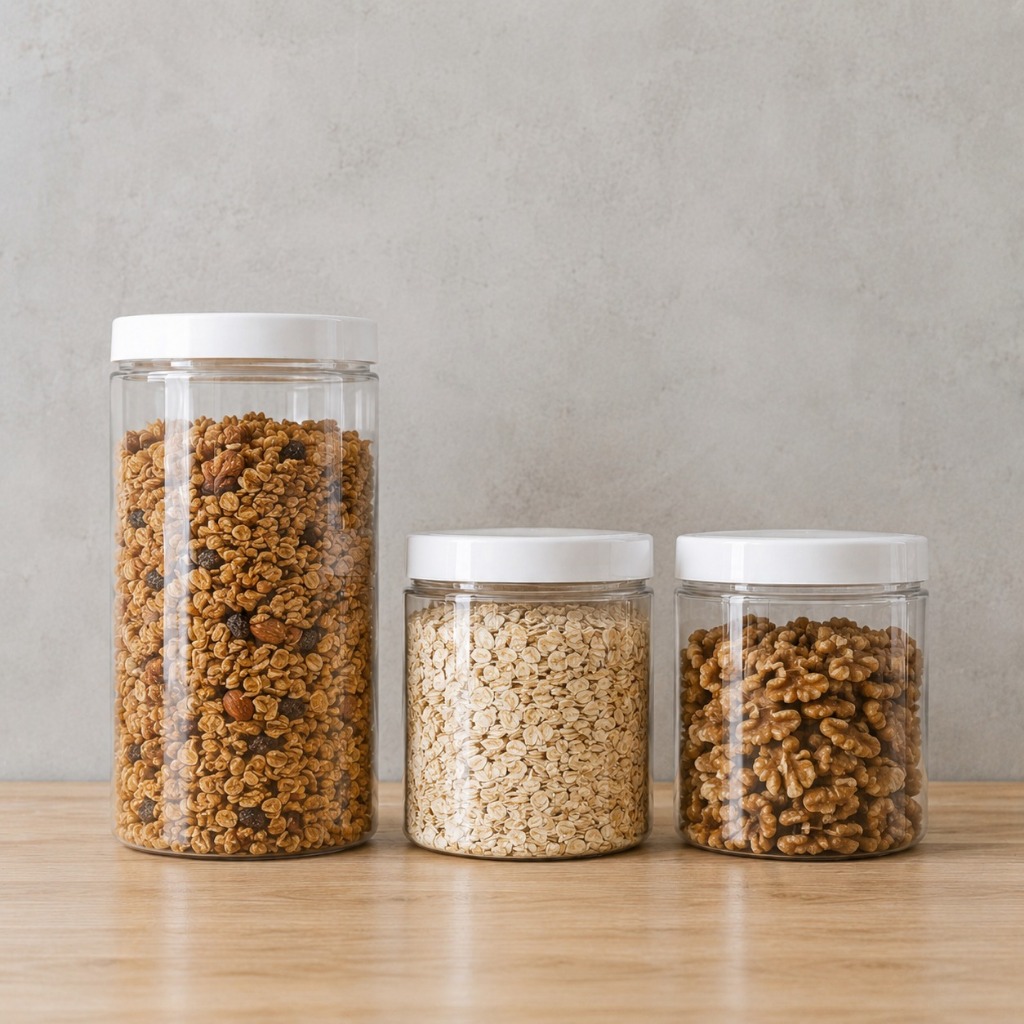 Kit 3 Potes Cozinha 2x 1000ml + 2000ml para Mantimentos Transparente Tampa Branca de Rosca