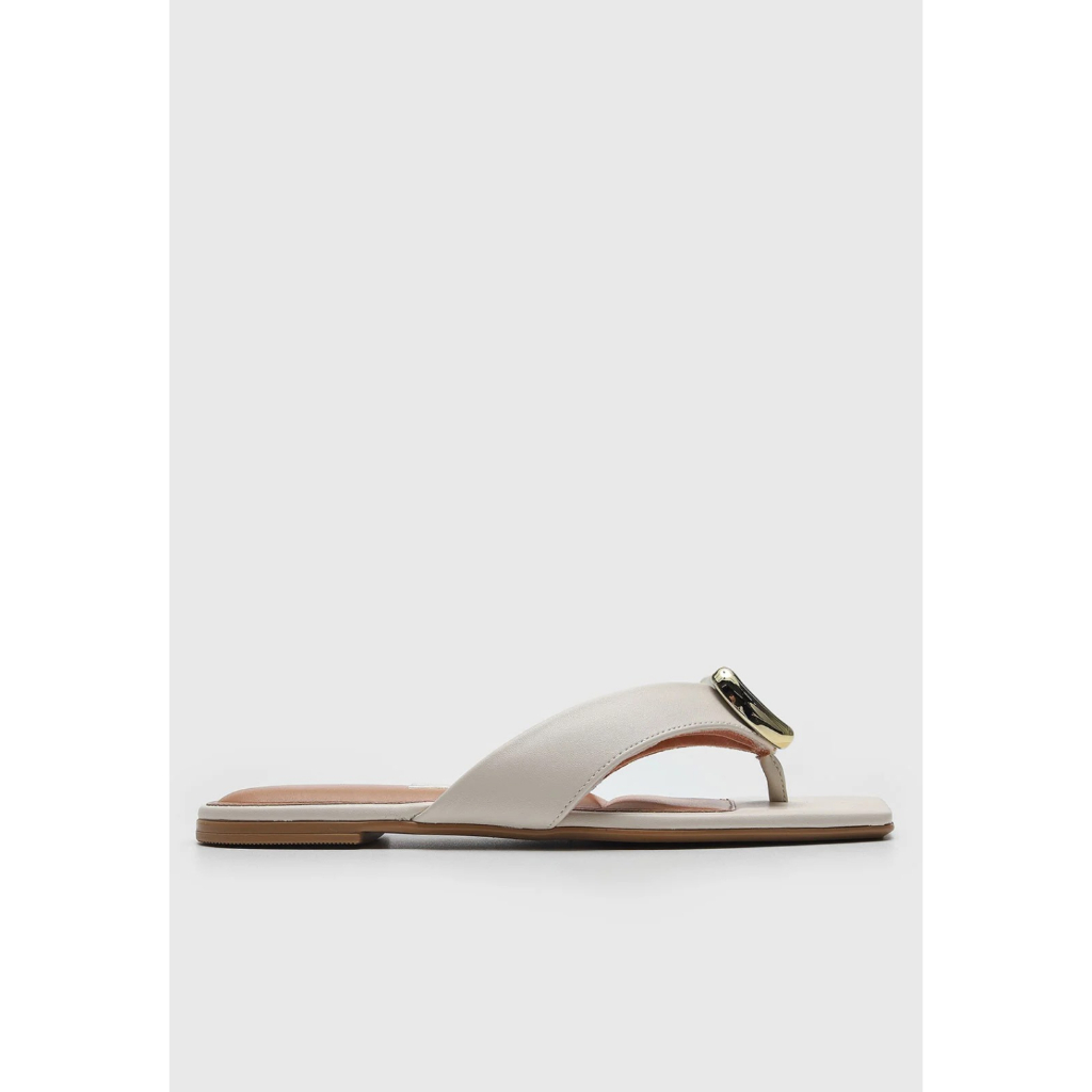 Sandália Rasteira Vizzano Feminino Off White Flat Bico Quadrado Dedo Tiras Largas Casual Confortável Dia a Dia 6513-217
