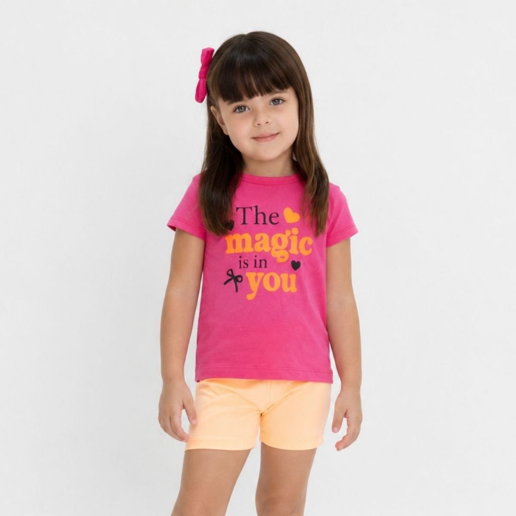 Conjunto Roupa Infantil Feminina Conjunto 1 Camiseta e 1 Short Bermuda Menina Confortável 1 a 8 Anos