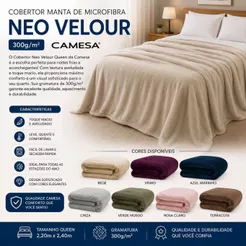 Cobertor Manta de Microfibra Neo Velour 300g/m² Queen 2,20x2,40m – Camesa