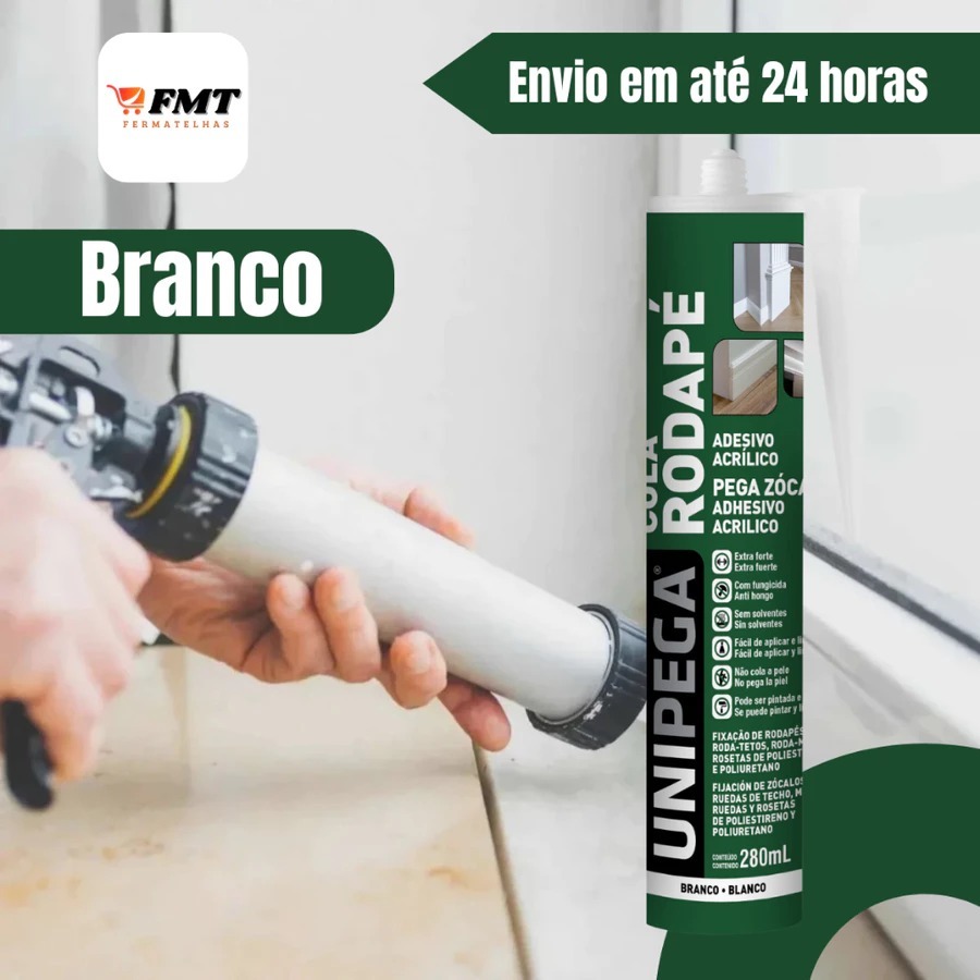 Cola Rodapé Adesivo Acrílico Cartucho 280ml Unipega Madeira MDF PVC