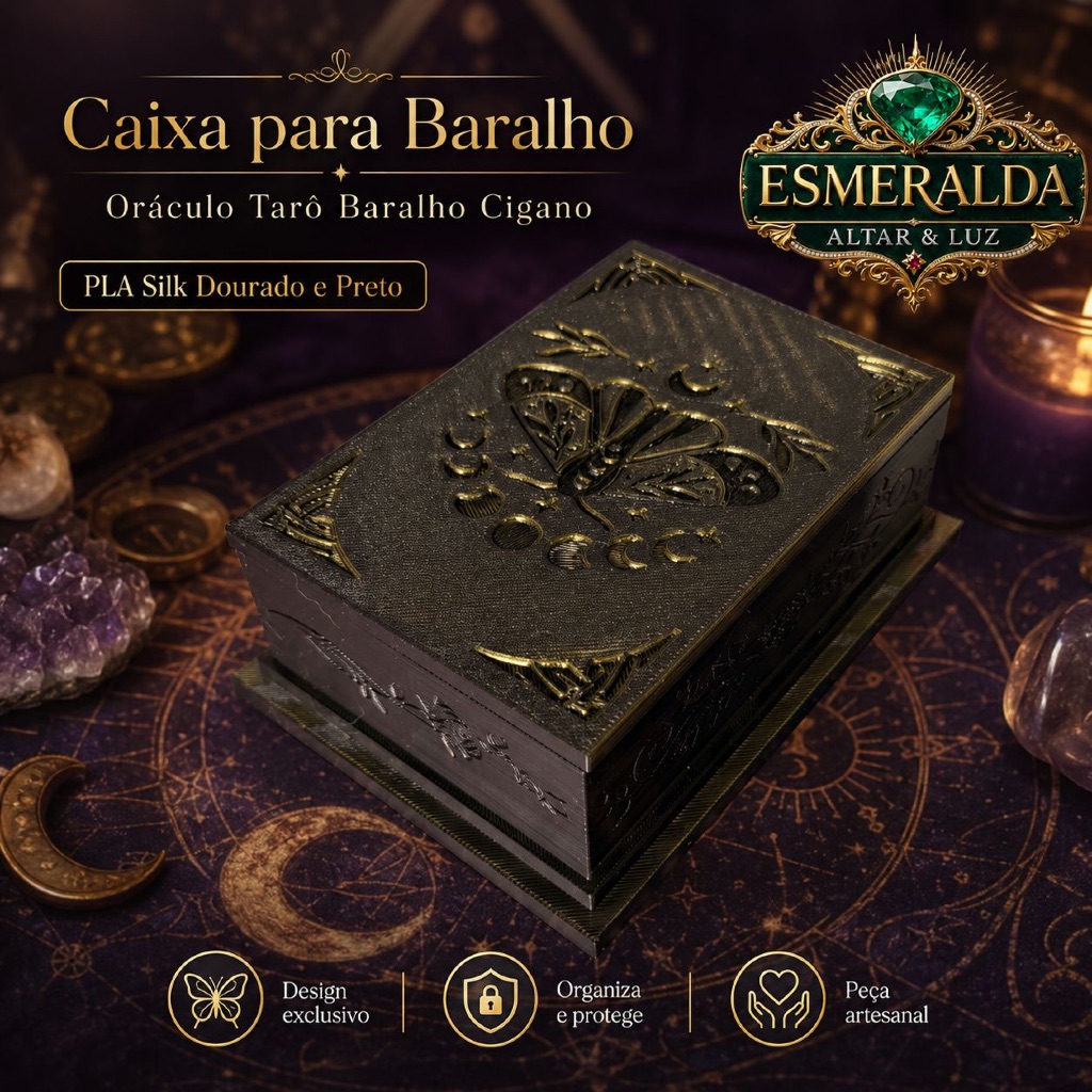 Caixa Baralho Oraculo Taro Baralho Cigano Impressão 3D PLA Silk Dourado Preto Tarot