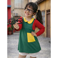 Reviva a Vila do Chaves Fantasia Infantil Chiquinha Com Óculos Vestido Shorts Casaco