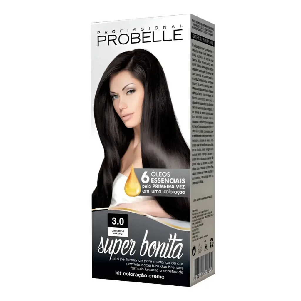 Tinta Coloração P/cabelo Super Bonita Probelle O Seu 3.0 Castanho Escuro