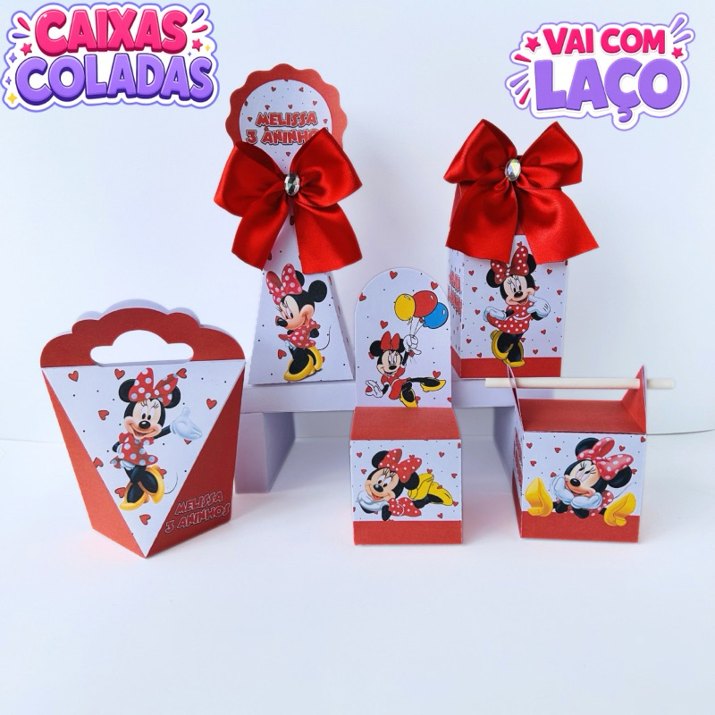 Kit Caixas Minnie Vermelha Personalizadas/Lembrancinhas/Festa Infantil/Aniversário/Já Vai Semi Montadas