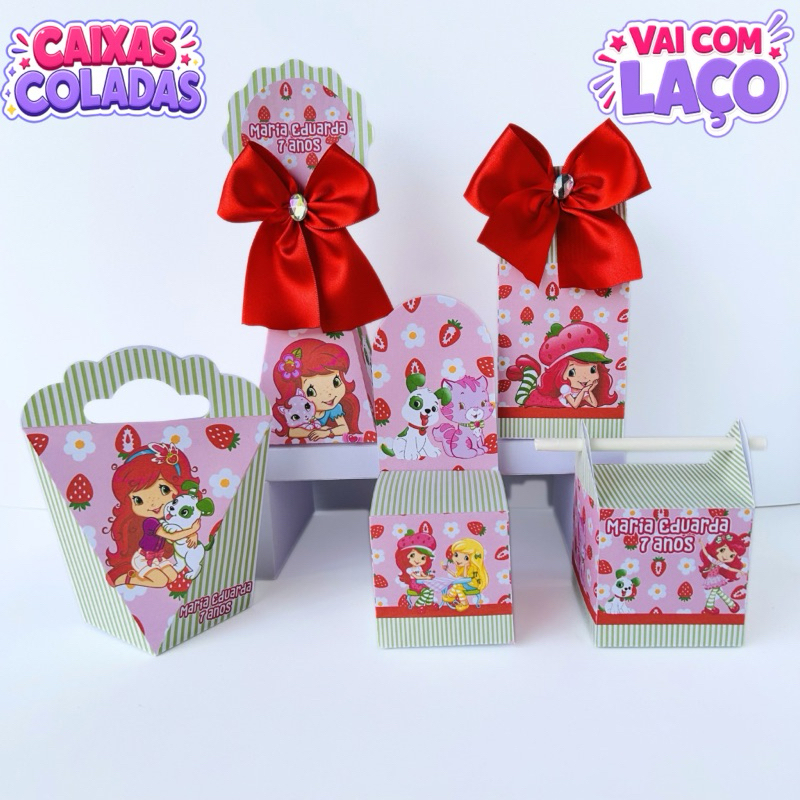 Kit Caixas Moranguinho Personalizadas/Lembrancinhas/Festa Infantil/Aniversário/Já Vai Semi Montadas