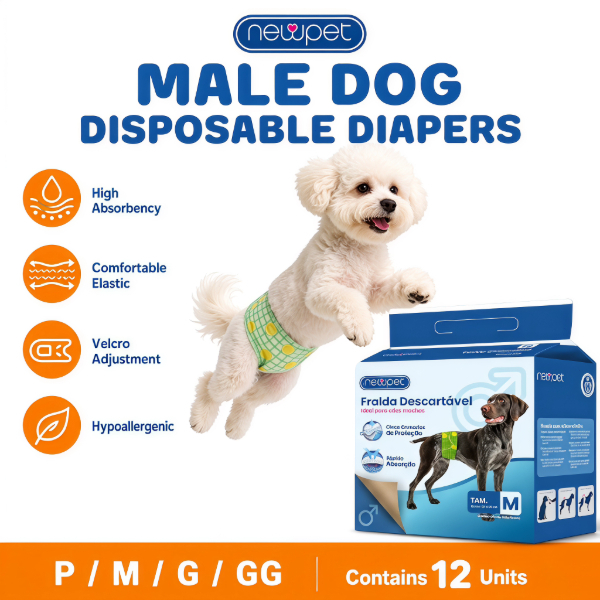 Newpet Fralda Higiênica Descartável p/ cães Macho 12Un （P/M/G/GG)