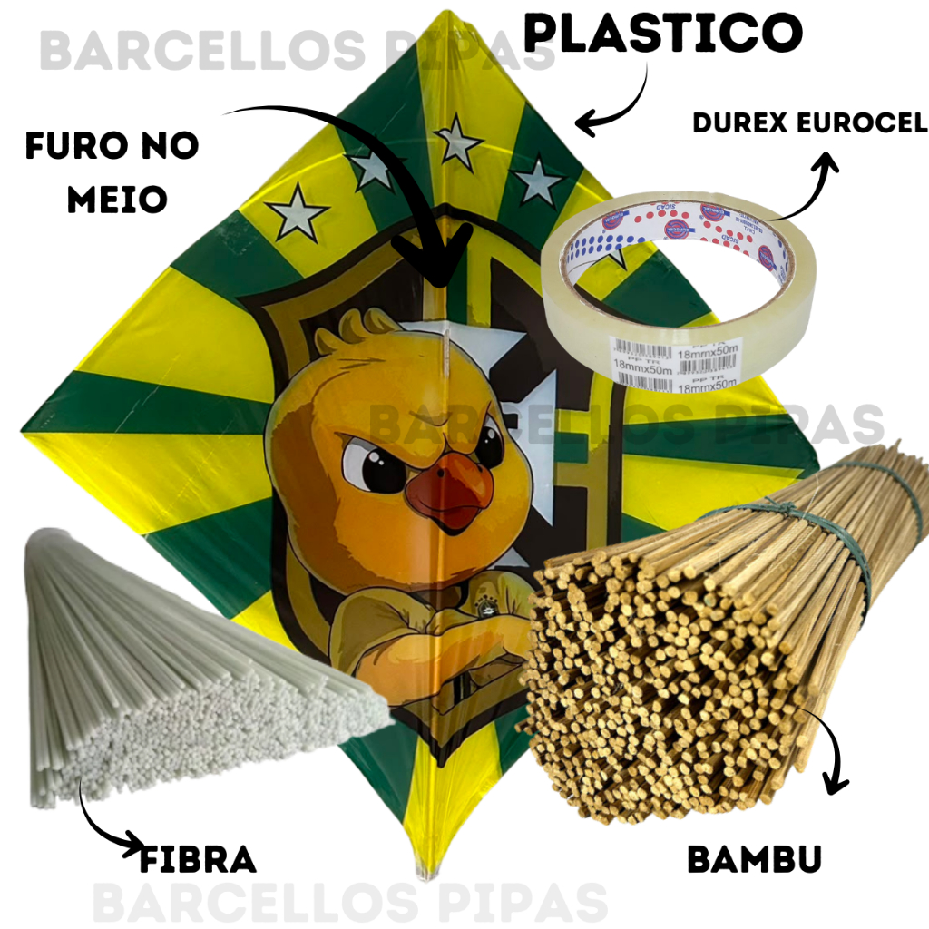 Kit Faça Em Casa Sua Pipa Papagaio Flechinha C/50un Tamanho: 33x33 - 35x35 - 38x38
