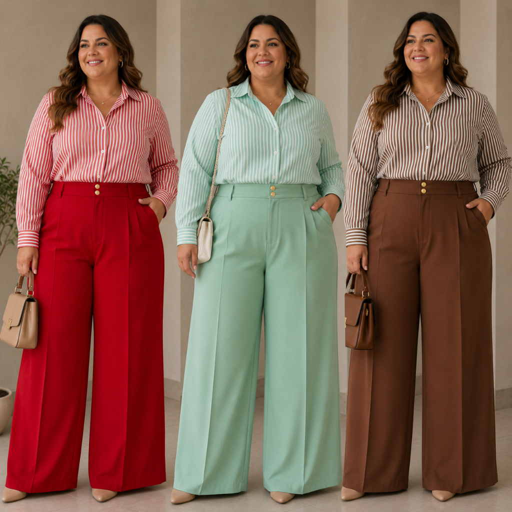 Calça Pantalona Feminina Alfaiataria Premium COM BOLSO Social Cintura Alta Wide Leg Elegante M G GG ao G2 - Plus Size