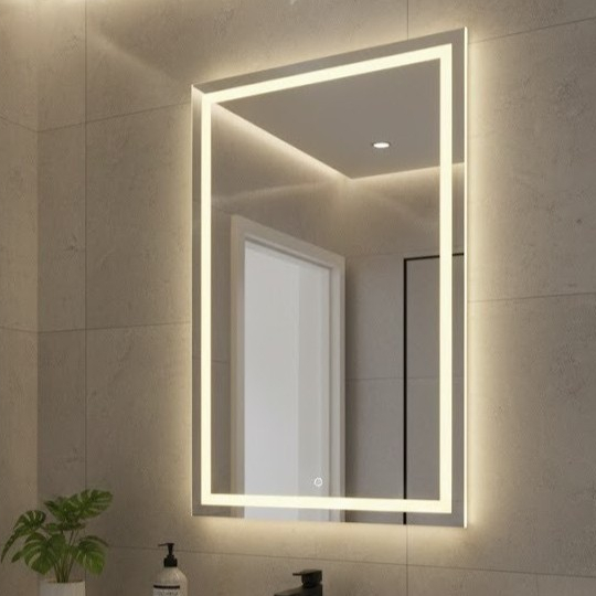 Espelho Jateado Grande Retangular com Led 90x60 cm Maquiagem Lapidado Banheiro Decoração Salão