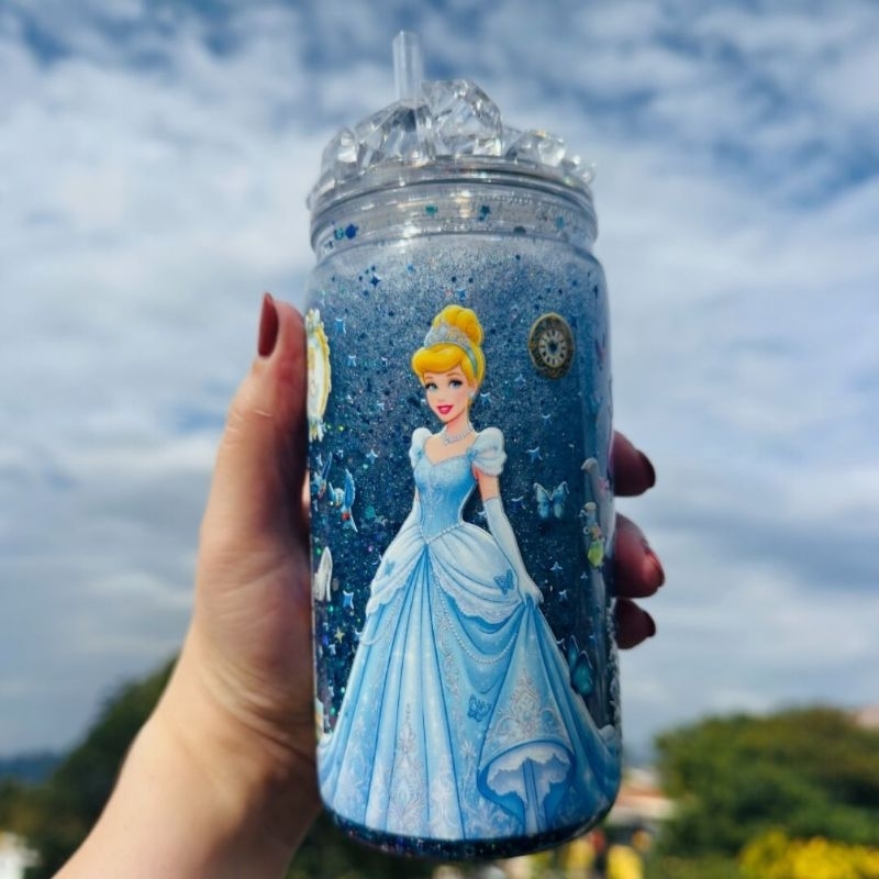 Copo Personalizado. Globo de Neve Princesas, filmes  Livros + Caixa MDF Temática | Snow Globe  com Efeito Mágico.