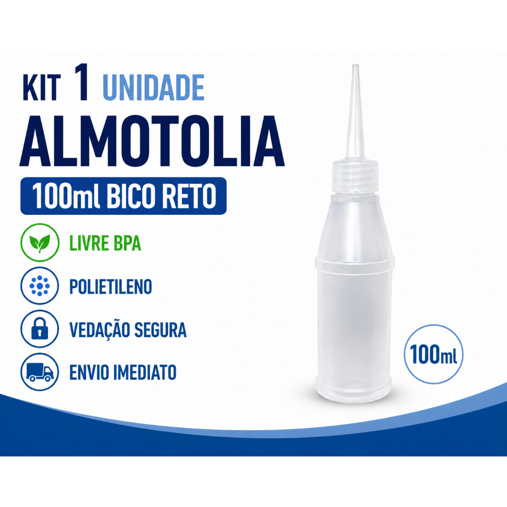 1 unidade Frasco Almotolia Plástico 100ml Transparente Bico Reto Bisnaga Fácil Manuseio