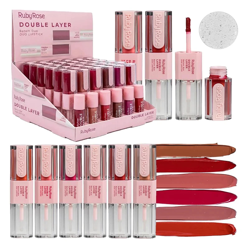 Box 36 Batom Duo Double Layer Ruby Rose Matte Cremoso Longa Duração HBL6102