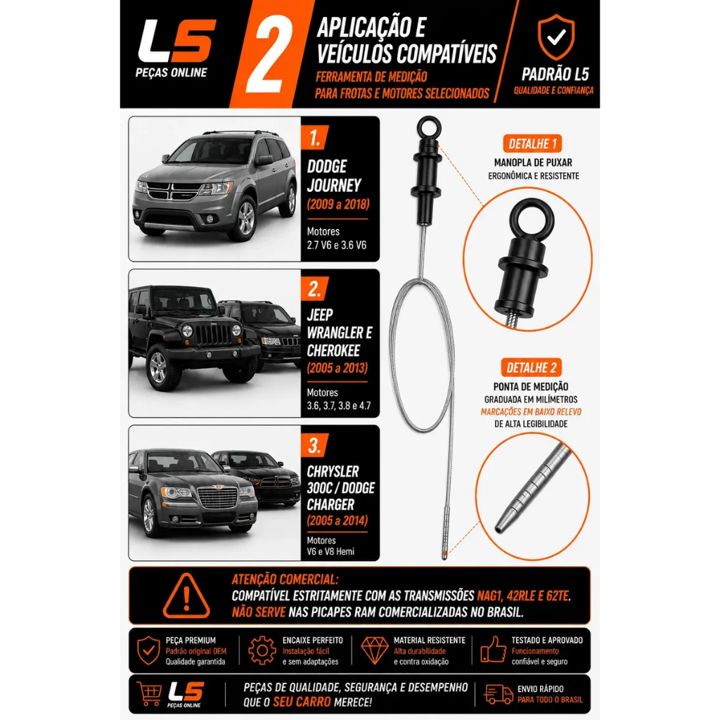Vareta Oleo Cambio Automatico Transmissao Dodge Journey Ram Jeep Cherokee Ferramenta Medicao