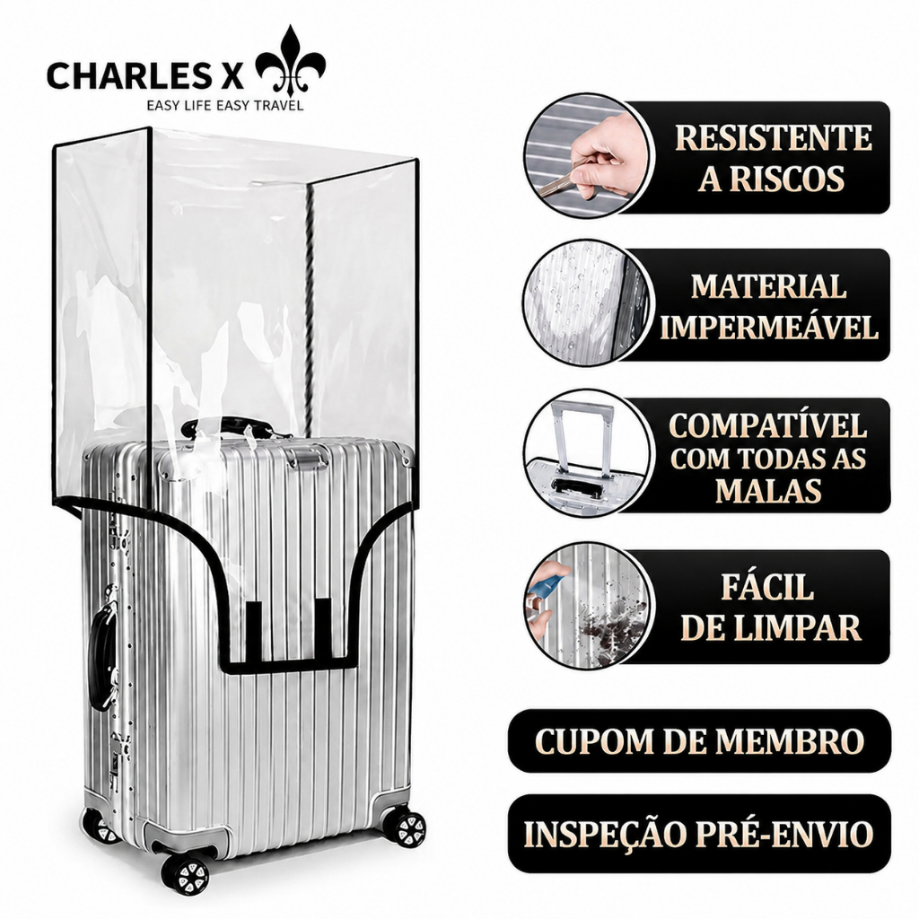Capa de bagagem CHARLES X transparente e espessa resistente ao desgaste à prova d'água em PVC