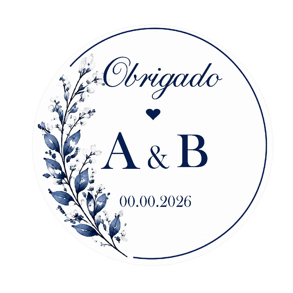 100 ou 50 Adesivos Etiquetas em Vinil Personalizados para Casamento, Festa Flores marinho