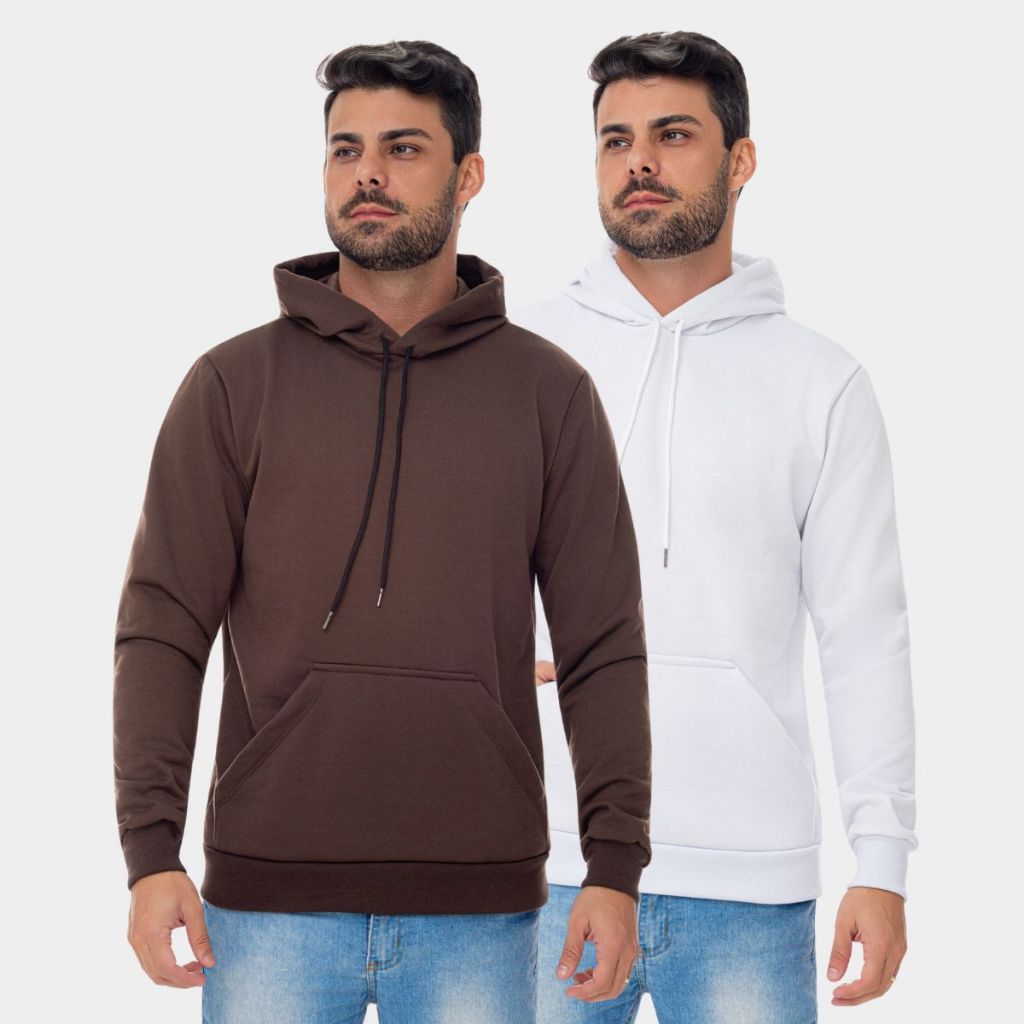 Combo 2 Moletom Moleton Capuz Blusa Lisa Frio Cordão Canguru Térmico Inverno Unissex Confortável Casual