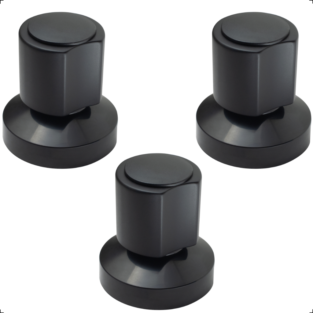 Kit 3 Acabamento Registro Base Docol Padrão 20 Estrias Gaveta Pressão Chuveiro 1/2 3/4 Preto Fosco