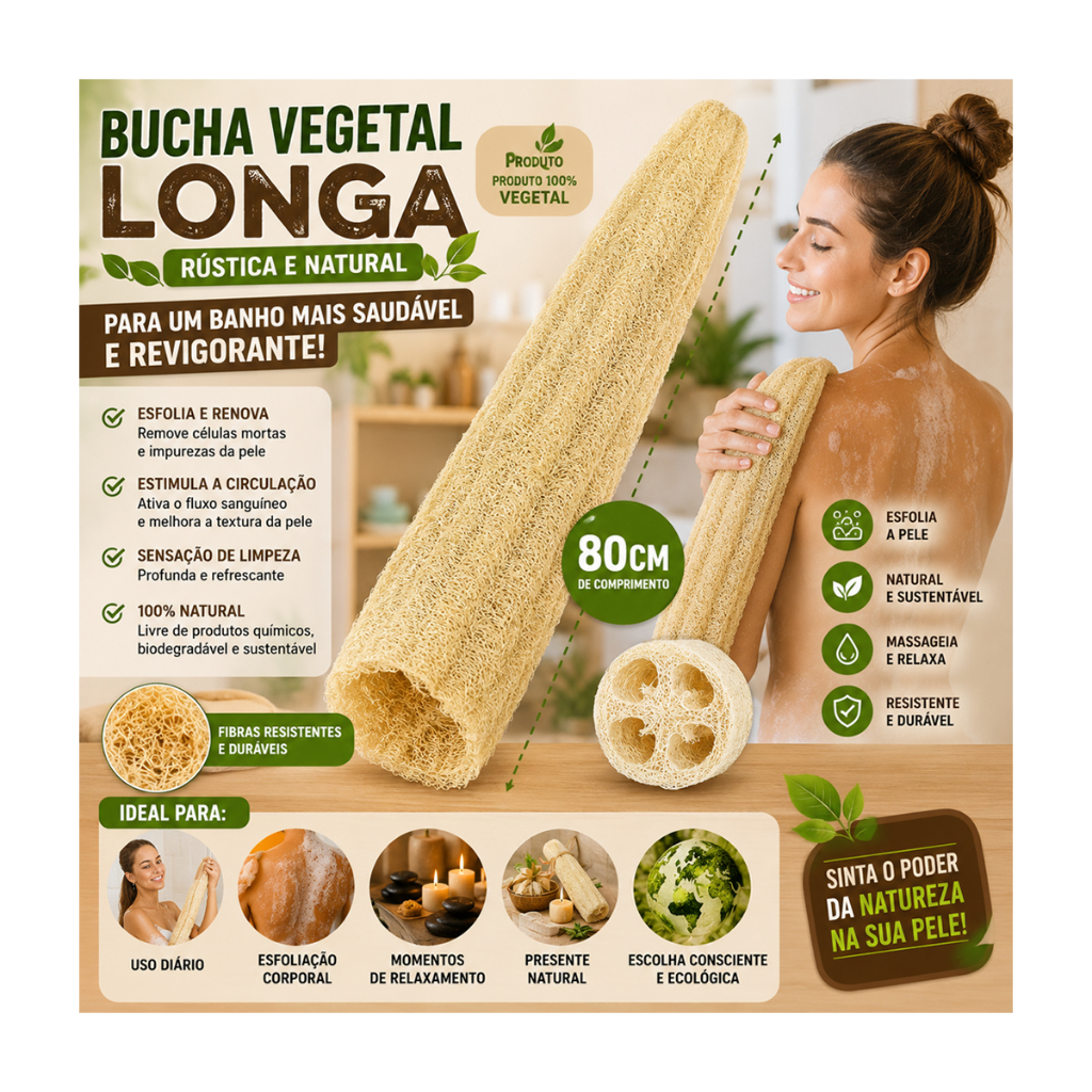 Esponja Bucha Banho Vegetal Natural Longa 70 Cm Promoção Promoção