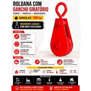 Moitão Roldana Aço Para Elevação De Carga 100 Kg Reforçado Resistente Ferramenta