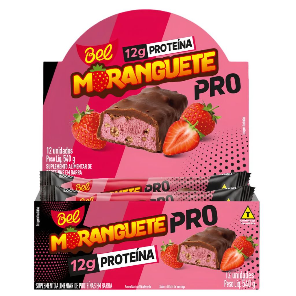 Moranguete Pro Barra de Proteína Sabor Morango Display C/12 Unidades de 45g Bel