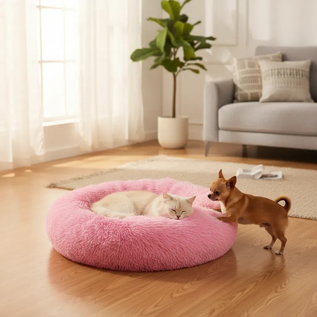 CAMINHA DONUT NUVEM PET PELUCIA REDONDA CAMA PELUCIADA NINHO CASINHA COLCHONETE FUNDO ANTIDERRAPANTE