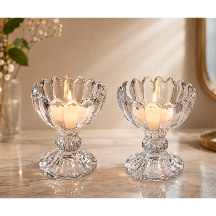 Kit 2 Porta Velas de Vidro 7cm Castiçal Geneva Wolff C803