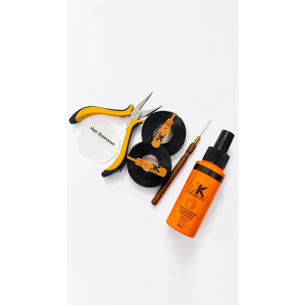 Kit removedor k+ alicate+ fita adesiva+ disco de extensão+agulha para mega hair
