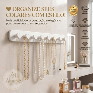 Organizador Colar de Coração Premium - Porta Joias - Fixação na Parede com Fita Adesiva 3M