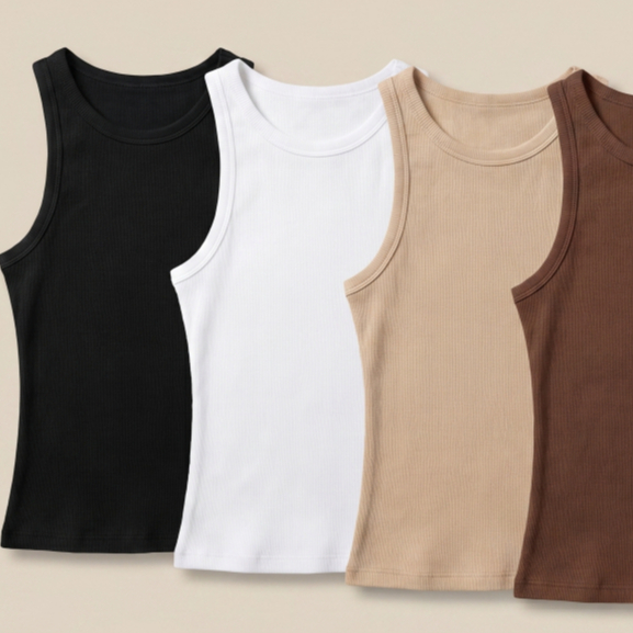 Regata Feminina Canelada Ribana Premium Gola Redonda Ajustada Básica Casual Confortável