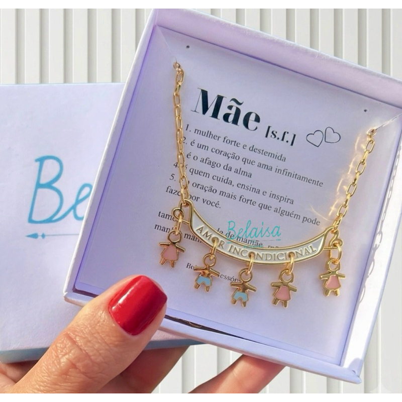 Colar Mãe de 4 ou 5 Filhos ou Vovó folheados a Ouro 18k semijoias personalizado