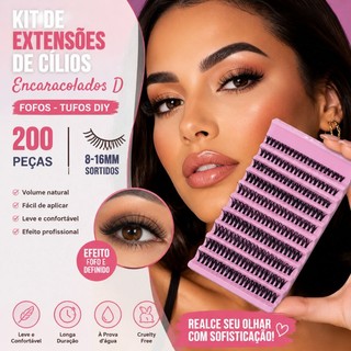 Kit De Extensões De Cílios Encaracolados D Fofos-Tufos DIY De 200 Peças 8-16 Mm