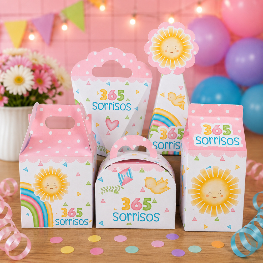 Caixinhas 365 SORRISOS ROSA - Caixinhas decoração e lembrancinha de aniversário - Pegue e Monte