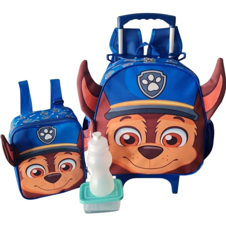 Mochila Escolar Cachorro Chase Orelinha Patrulha Canina Rodinhas Tam P + Lancheira 3080