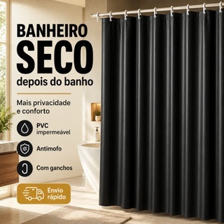 Cortina Box de Banheiro PVC Sem Visor Ganchos Impermeável Antimofo 1,38m X 1,98m