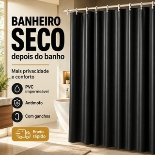 Cortina Box de Banheiro PVC Sem Visor Ganchos Impermeável Antimofo 1,38m X 1,98m