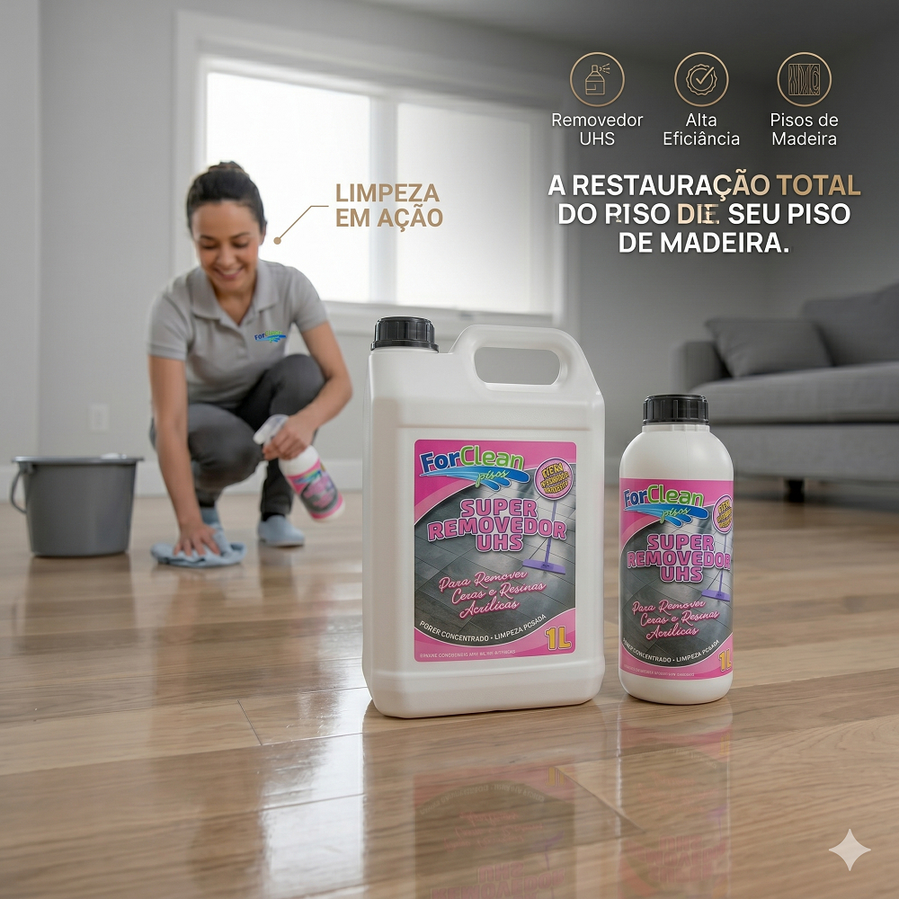 Removedor UHS Remove Facilmente Cera e Resina Acrílica e Antiga Acumulada em pisos. Super Concentrada Frasco de 1 Litro