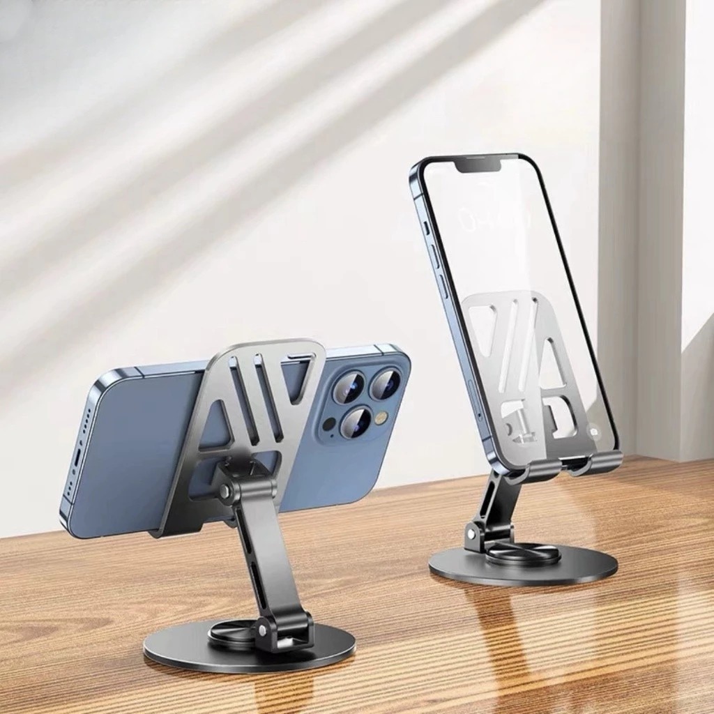 Suporte Alumínio de Mesa Base Rotatória Ajustável 360º Para Smartphones e Tablets -V8