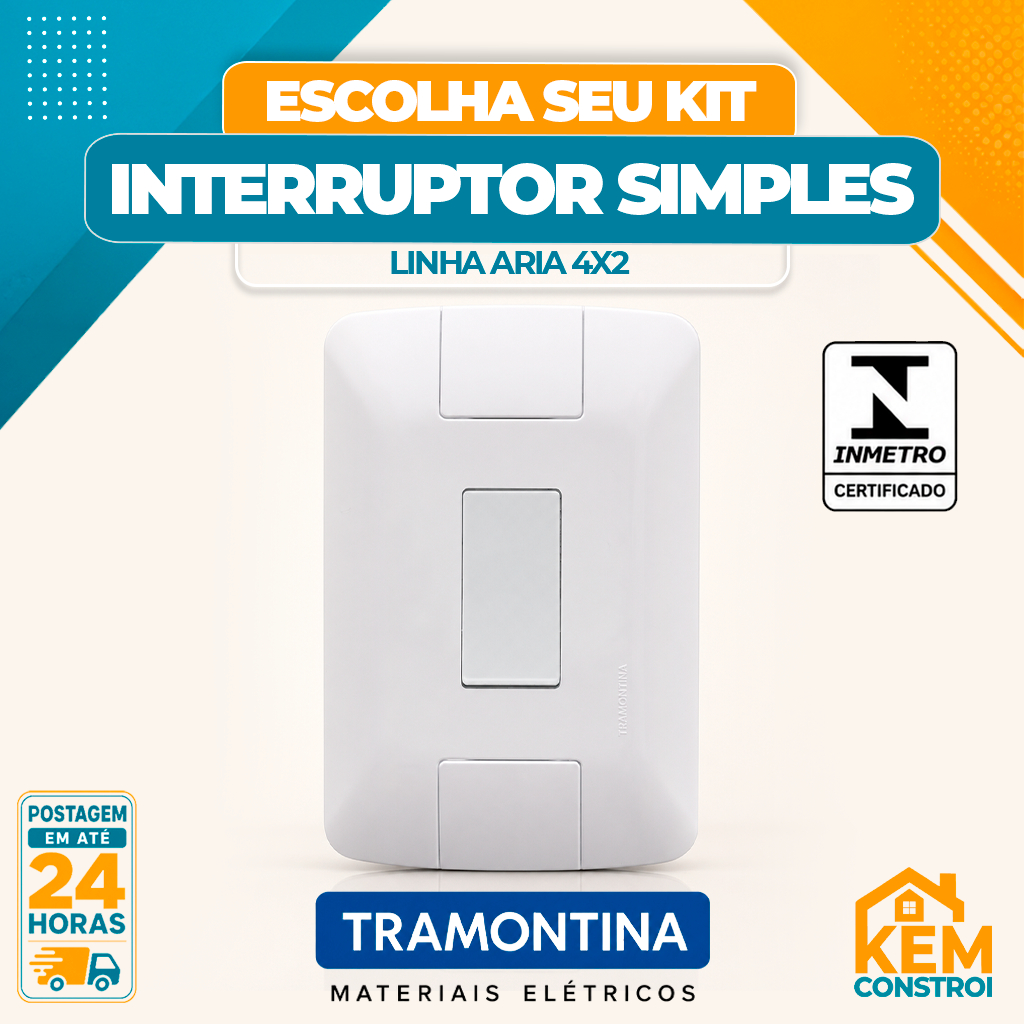 Kit Interruptor Simples Aria Tramontina 4x2 Interruptores