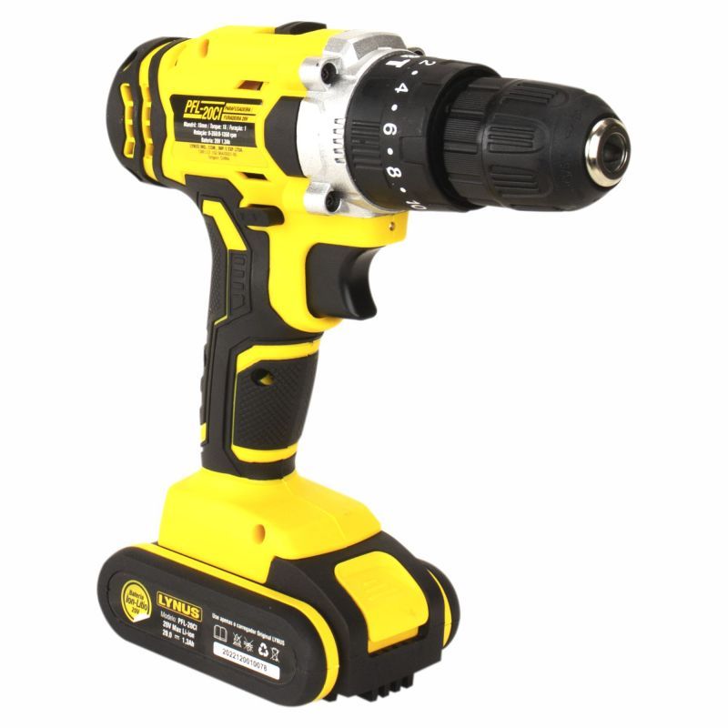 Parafusadeira Furadeira de Impacto Lynus PFL-20CI 20V Bateria Lítio Mandril 10mm com Maleta e Acessórios