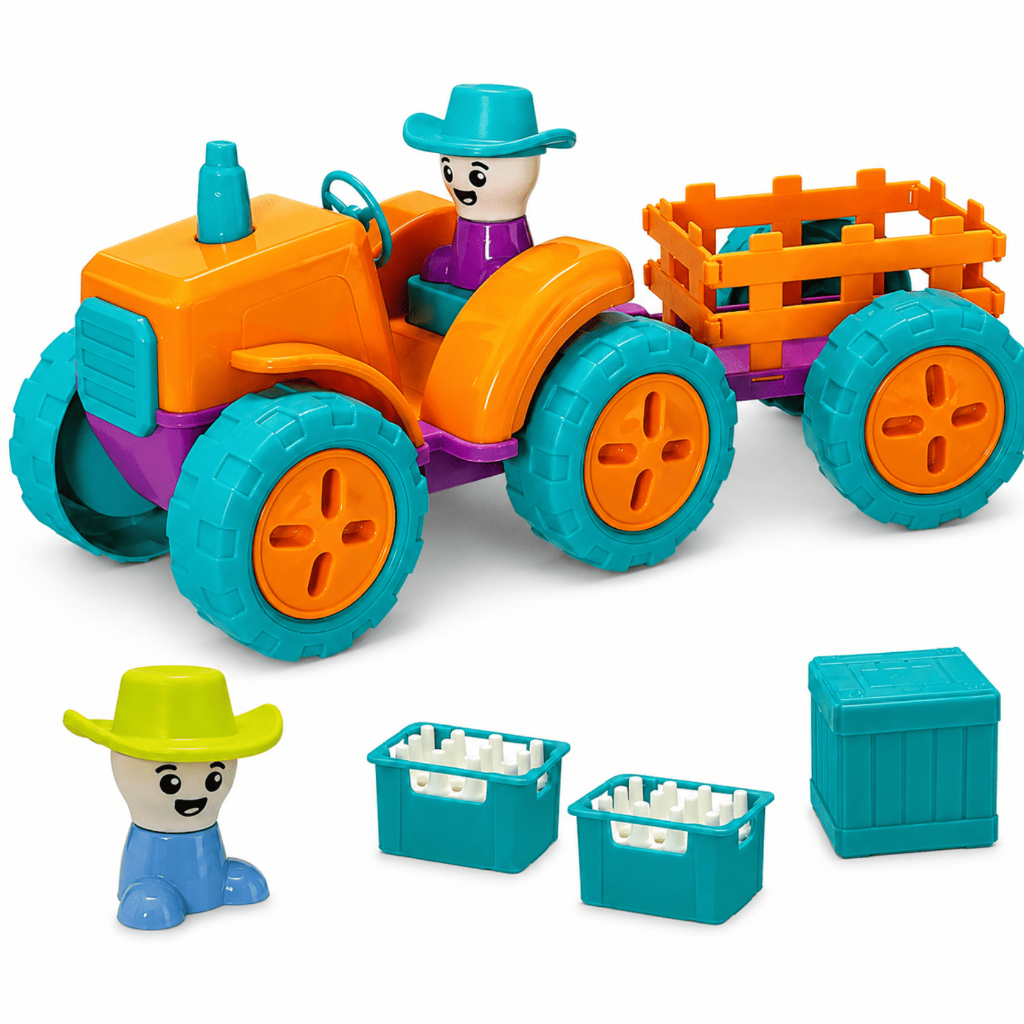 Trator Infantil Ludi Club Usual Com Carreta Fazendinha Educativa Rodas Livres Bonecos E Acessórios